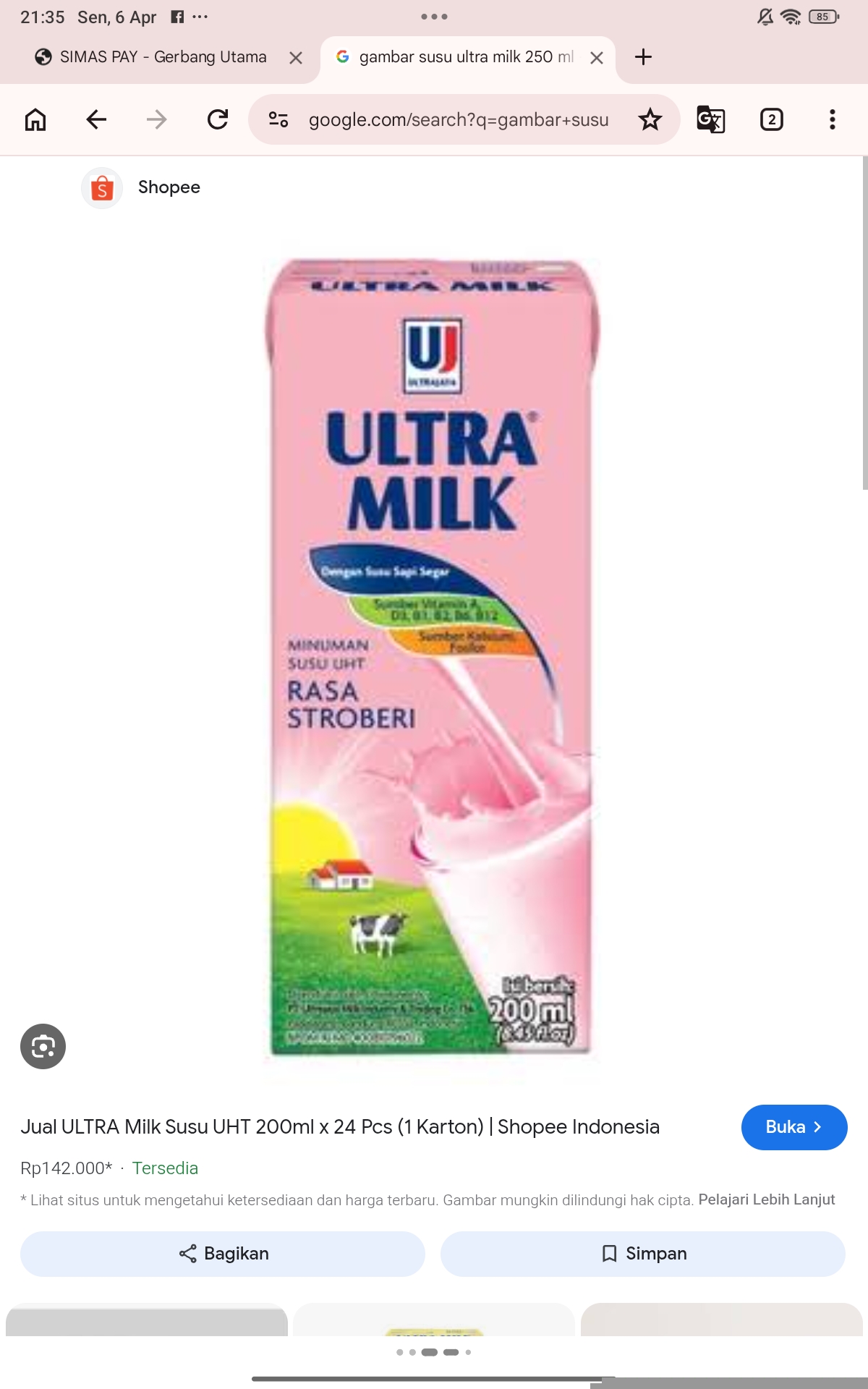 Susu Ultra Stroberi 250 ml